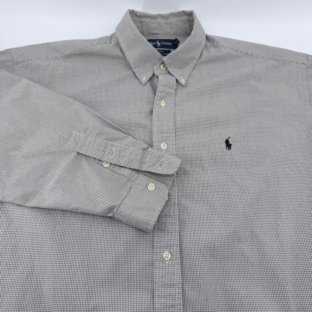 Polo Ralph Lauren Blake Shirt Mens XL Black White Check 2-Ply Cotton Long Sleeve